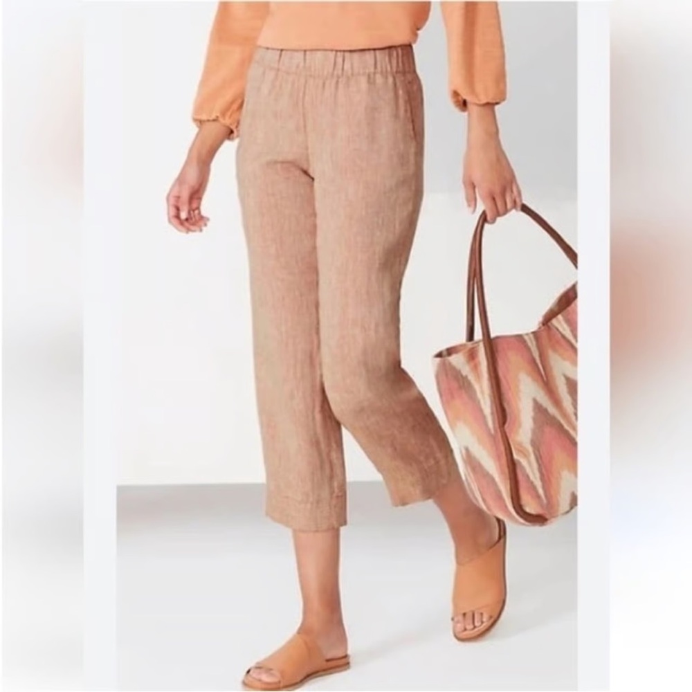 Purejill 100% Linen Wide Leg Crop Tan Oversized Pants Women’s Size XS Petite